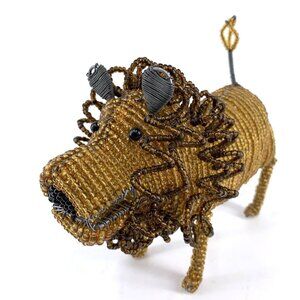 Beadworx Grass Roots Lion Sculpture Glass Beaded Metal Handmade African Jungle